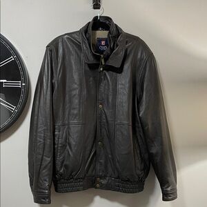 Chaps Black Leather Bomber Jacket